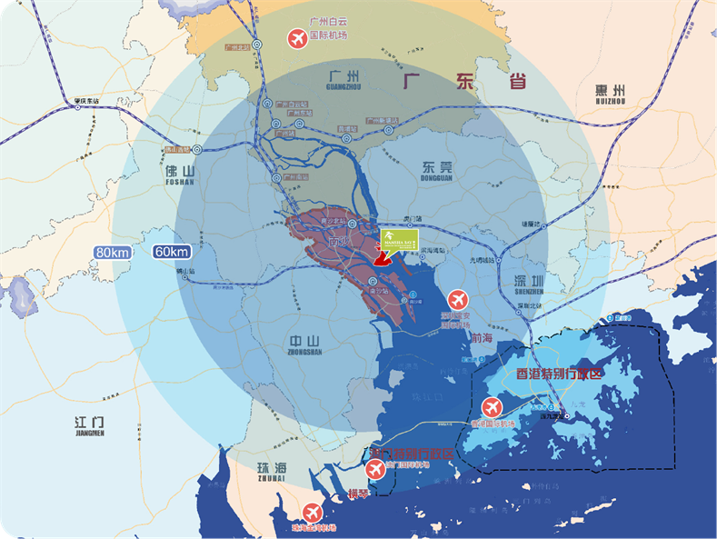 南沙湾至湾区机场辐射示意图